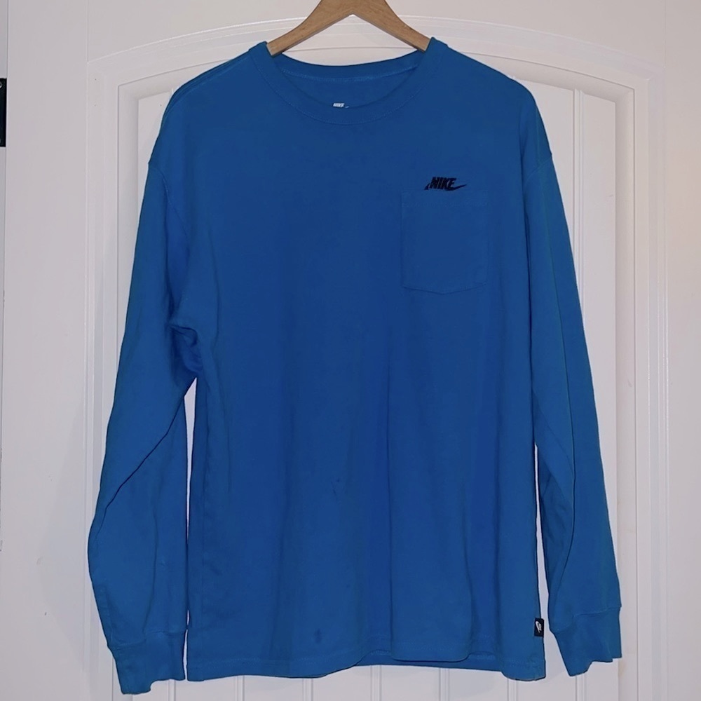 NIKE PREMIUM ESSENTIALS LONG SLEEVE blue T Shirt Medium
